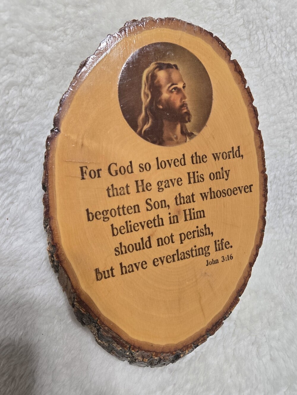 Vintage Wooden Jesus Scripture John 3:16 Wall Decor Made In The USA